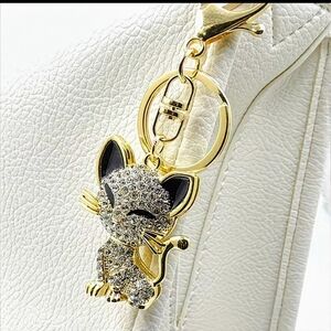 NWT*CAT Keychain/Purse Charm-Gold,Black, RHINESTONE w/ Lobster Clasp*NEW